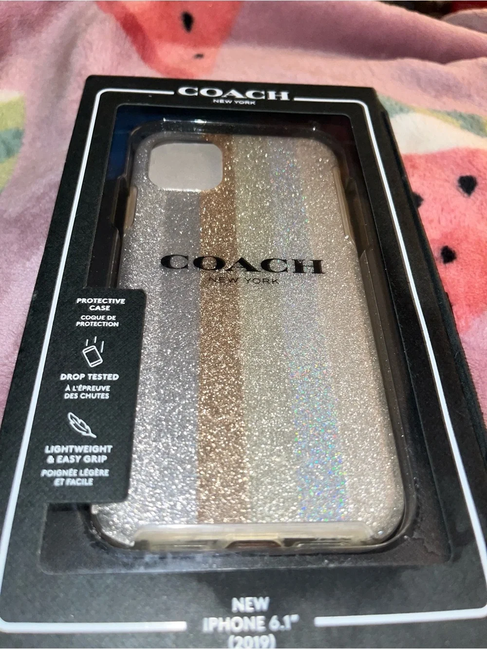 COACH Glitter Stripe iPhone 6.1 (2019) Case in Silver and Gold